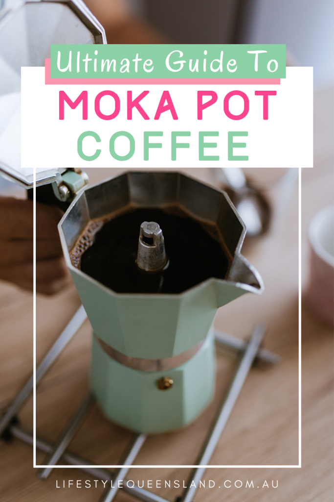 how to use a moka pot pin image of a moka pot full of coffee